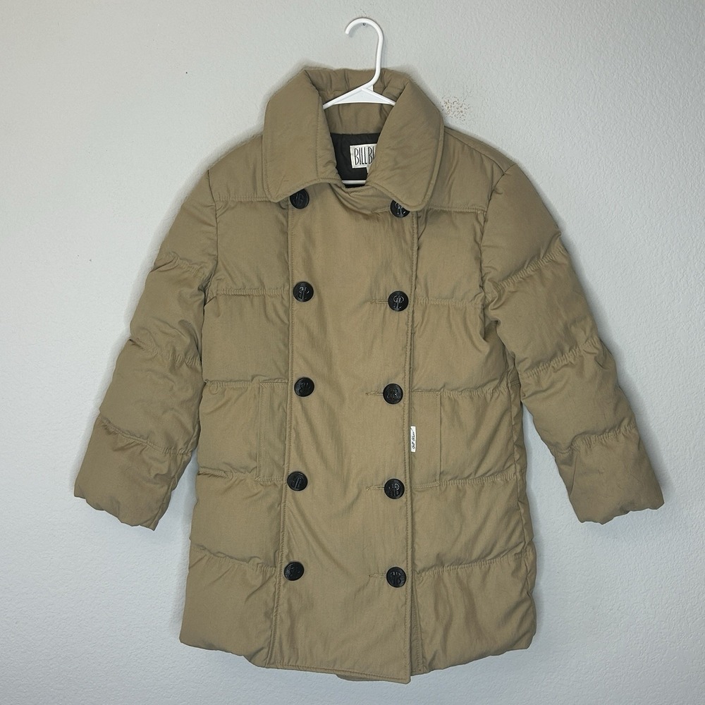 Vintage 80s Bill Blass Puffer Pea Coat Camel Tan European Down Scarf Jacket Sz 8